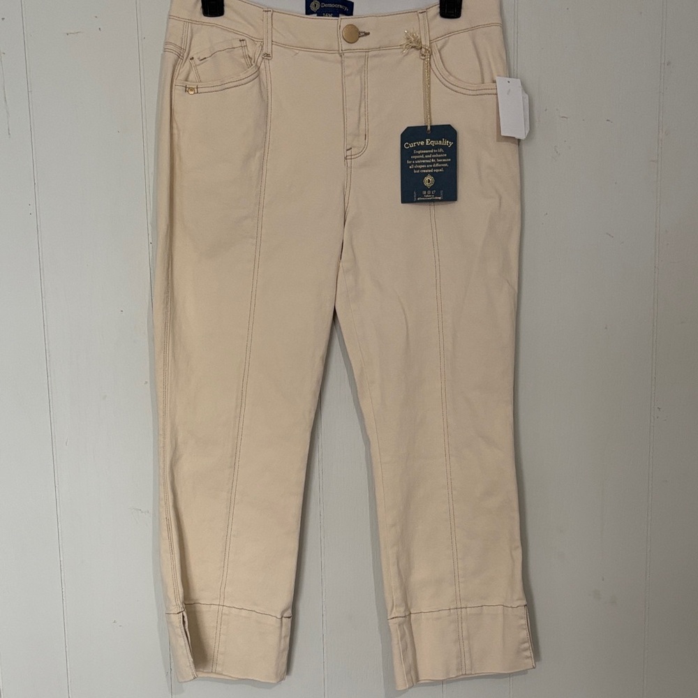 Y2K Democracy Cream Cropped Ankle Jeans with Front Seams